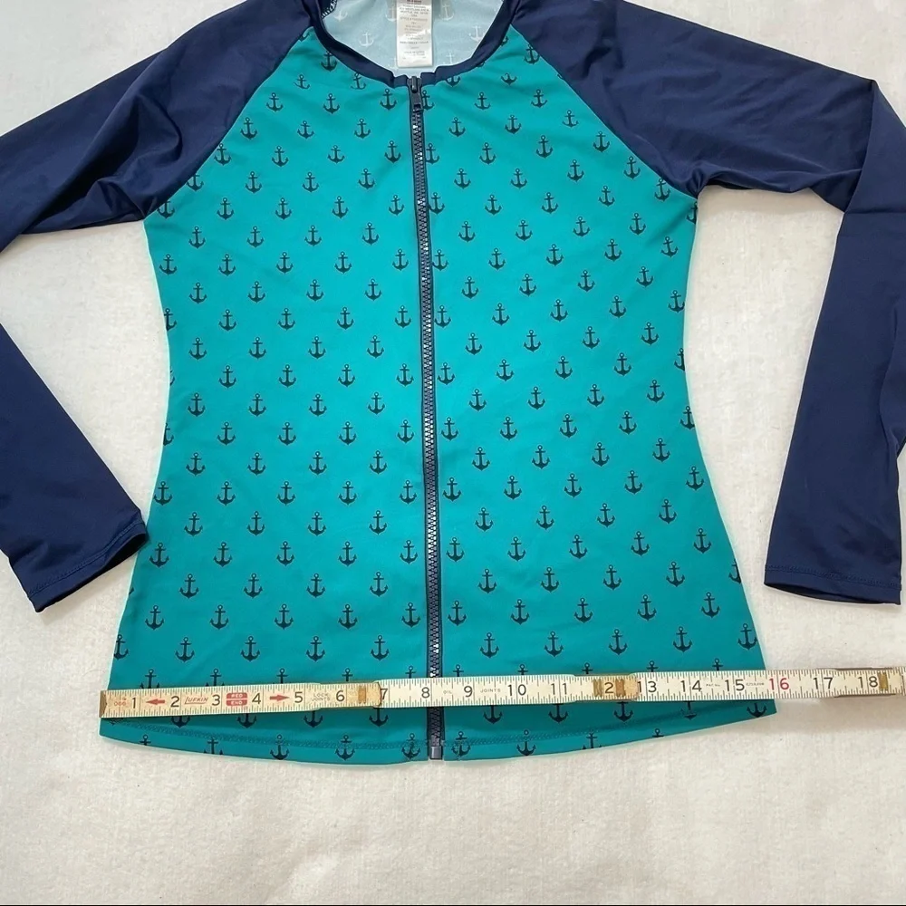 Tommy Bahama Navy & Teal full zip rash guard w/ anchors unisex see measurements